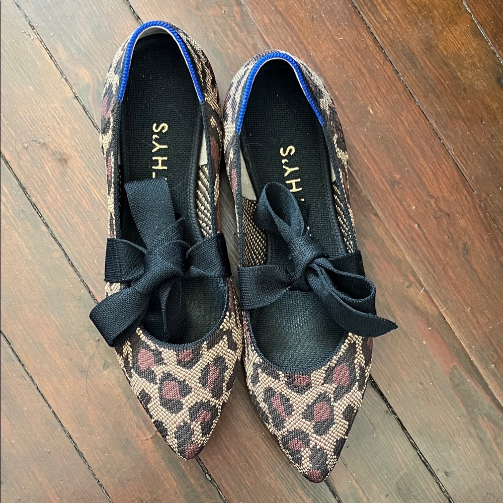 Rothy’s Women's Leopard Print Flats with Black Bow